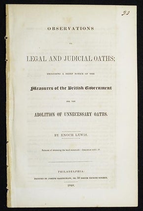 Item #005102 Observations on Legal and Judicial Oaths; Including a Brief Notice of the Measures...