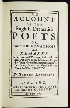 An Account of the English Dramatick Poets; Introduction by John Loftis -- Vol. 1