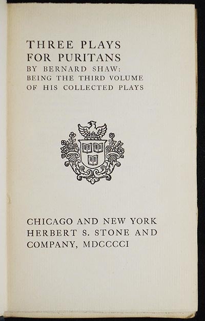 Item #005222 Three Plays for Puritans by Bernard Shaw: Being the Third Volume of His Collected Plays. George Bernard Shaw.