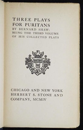 Item #005223 Three Plays for Puritans by Bernard Shaw: Being the Third Volume of His Collected...