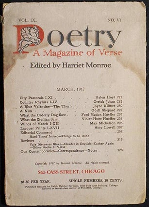 Item #005308 Poetry: A Magazine of Verse; edited by Harriet Monroe -- March, 1917 -- vol. IX no....