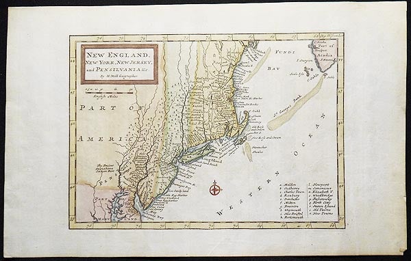 Item #005378 New England, New York, New Jersey, and Pensilvania &c. by H. Moll Geographer. Herman Moll.