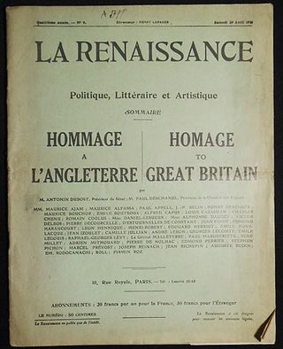 Item #005574 La Renaissance: Politique, Litteraire et Artistique -- Quatrième Année No. 9,...