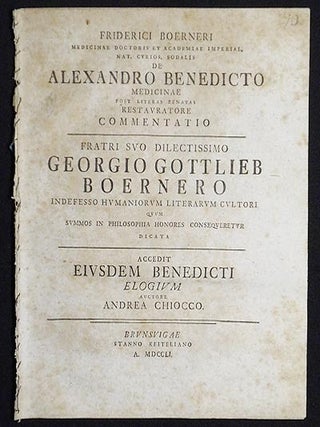Item #005808 De Alexandro Benedicto Medicinae post Literas Renatas Restauratore Commentatio...