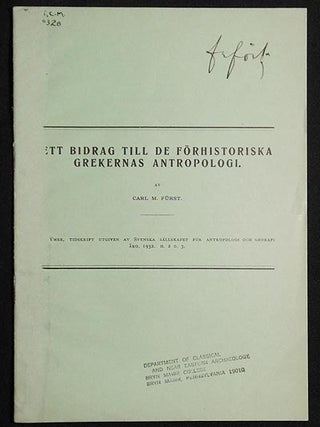 Item #005824 Ett Bidrag till de Förhistoriska Grekernas Antropologi: Ymer Tidskrift utgiven av...