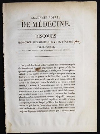 Item #005866 Discours Prononcé aux Obsèques de M. Bèclard, par M. Pariset, Secrétaire...