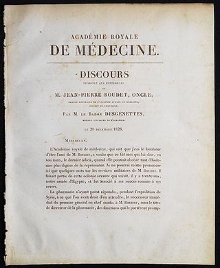 Item #005870 Discours Prononcé aux Funérailles de M. Jean-Pierre Boudet, Oncle, Membre...