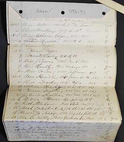 Handwritten Class Register Handwritten List of Students taking Dancing Classes in Philadelphia in ...