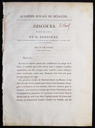 Item #005881 Discours Prononcé sur la Tombe de M. Destouet, Membre Adjoint Résident de...