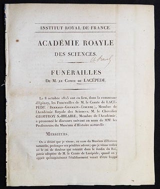 Item #005885 Funérailles de M. le Comte de Lacépede. Geoffroy Saint-Hilaire