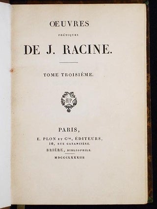 Item #005957 Oeuvres Poétiques de J. Racine: Tome Troisième. Jean Racine