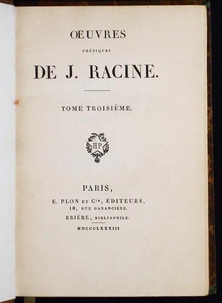 Item #005957 Oeuvres Poétiques de J. Racine: Tome Troisième. Jean Racine