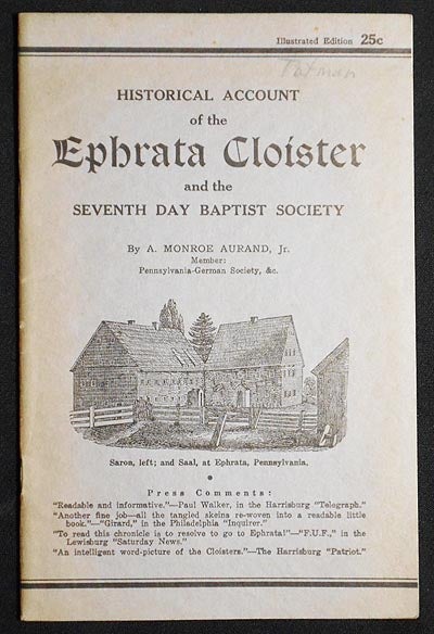 Item #006001 Historical Account of the Ehprata Cloister and the Seventh Day Baptist Society. A. Monroe Aurand.