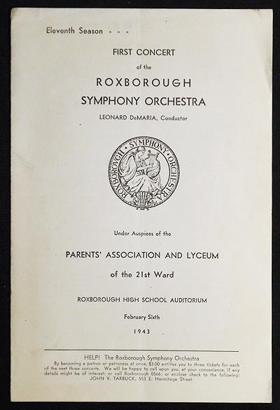 Item #006007 Roxborough Symphony Orchestra [program -- Feb. 6, 1943]