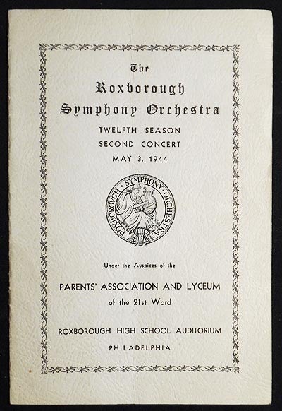 Item #006008 Roxborough Symphony Orchestra [program -- May 3, 1944]