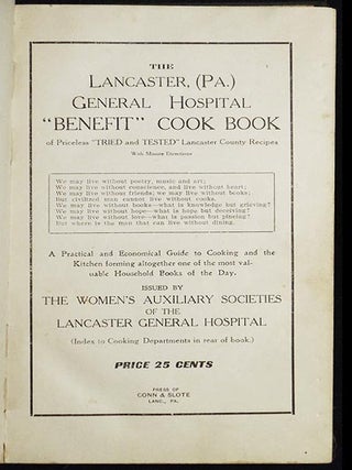 Item #006419 The Lancaster, (Pa.) General Hospital "Benefit" Cook Book of Priceless "Tried and...