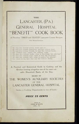 Item #006419 The Lancaster, (Pa.) General Hospital "Benefit" Cook Book of Priceless "Tried and...