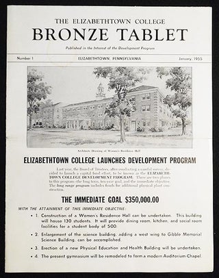 Item #006596 The Elizabethtown College Bronze Tablet No. 1 Jan. 1955