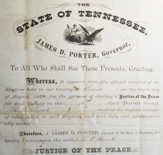Justice of the Peace Commission from Governor James D. Porter of Tennessee to R. K. Byrd of Roane County [Robert King Byrd ]