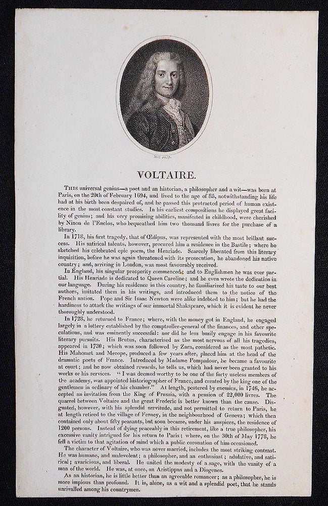 Item #006786 Voltaire [broadside with engraved portrait]. Nicolas de Largillière.