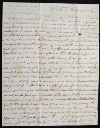 Item #006798 Handwritten letter from the Rev. John N. C. Grier, Forks of Brandywine, to Martha...