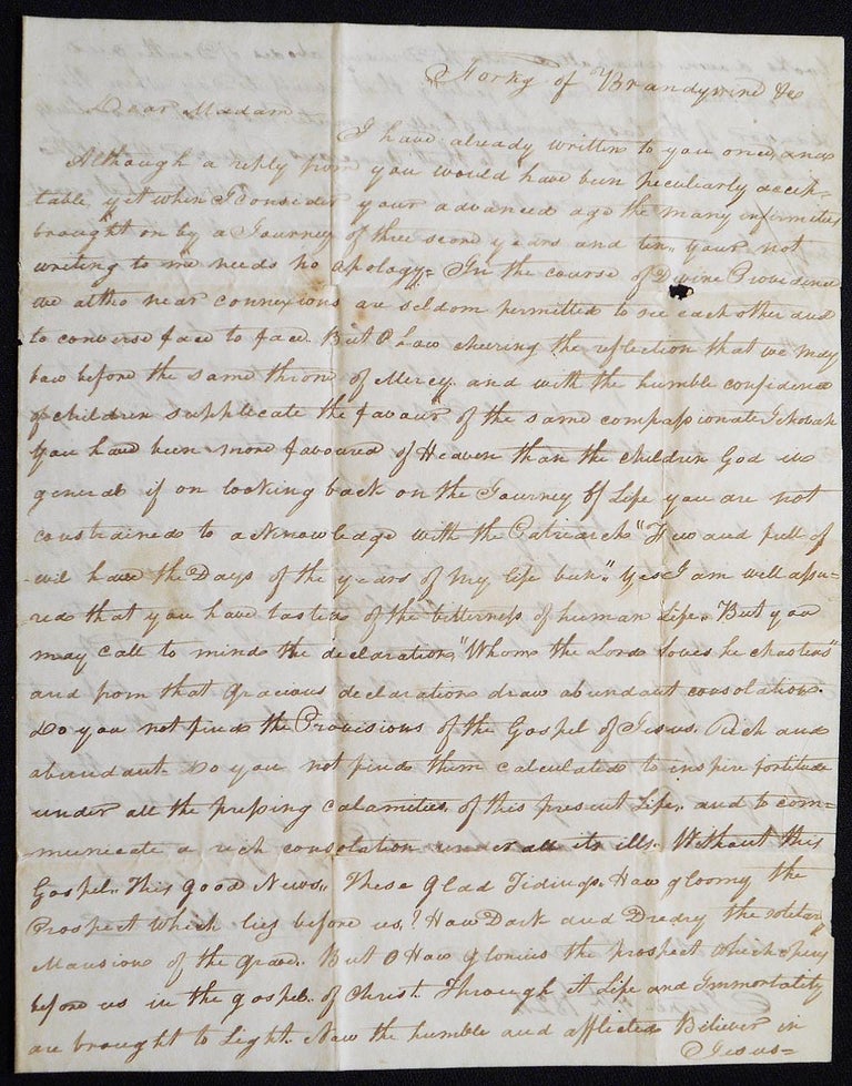 Item #006798 Handwritten letter from the Rev. John N. C. Grier, Forks of Brandywine, to Martha Jamison in Neshaminy, Bucks Co., Pa. John N. C. Grier.