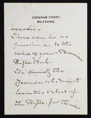 Item #006802 Autograph letter signed about the Burnham Rifle Club. Paul Methuen, 3rd Baron Methuen