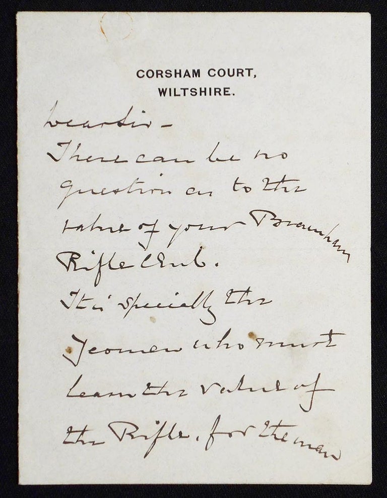 Item #006802 Autograph letter signed about the Burnham Rifle Club. Paul Methuen, 3rd Baron Methuen.