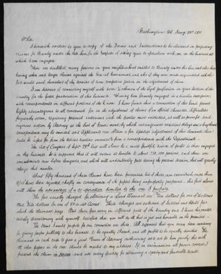 Item #006804 Engraved letter, dated Jan. 23, 1851, Washington, D.C., seeking business partners in...