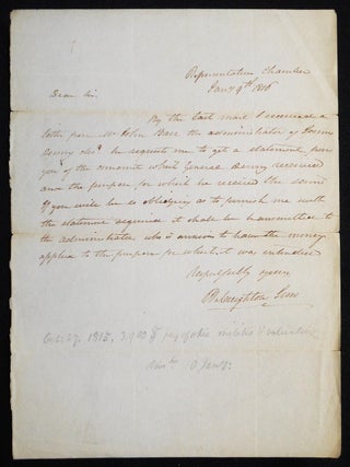 Item #006810 Autograph letter signed regarding the estate of Major General James Denny. William...