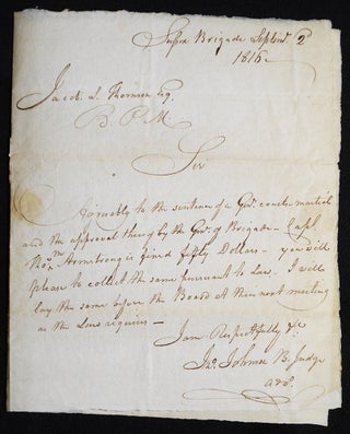 Item #006814 Autograph letter signed, to Jacob S. Thomson, Brigade Paymaster, regarding...