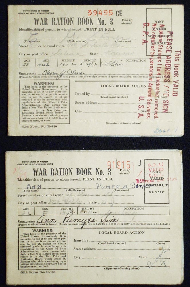 Item #006959 War Ration Books of Edwin G. Siner and Ann Pumyea Siner
