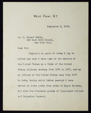 Item #006960 Typed, signed letter to H. Stuart Watts from Major General Thomas H. Barry while...