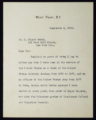 Item #006960 Typed, signed letter to H. Stuart Watts from Major General Thomas H. Barry while...