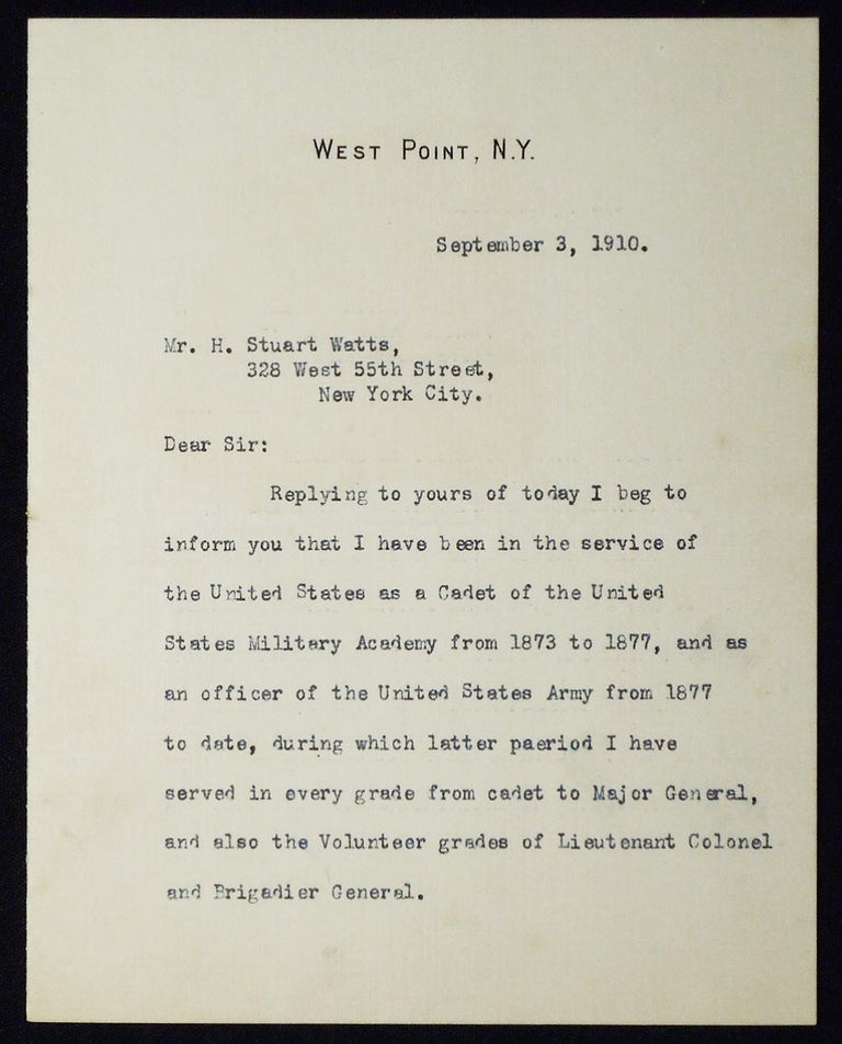Item #006960 Typed, signed letter to H. Stuart Watts from Major General Thomas H. Barry while superintendent at West Point. Thomas Henry Barry.