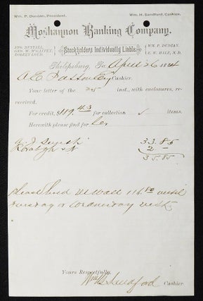 Item #006970 Moshannon Banking Company [letterhead] 1884 addressed to Alexander Ennis Patton