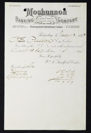 Item #006971 Moshannon Banking Company [letterhead] 1892 addressed to Alexander Ennis Patton