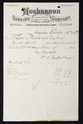 Item #006972 Moshannon Banking Company [letterhead] 1892 addressed to Alexander Ennis Patton