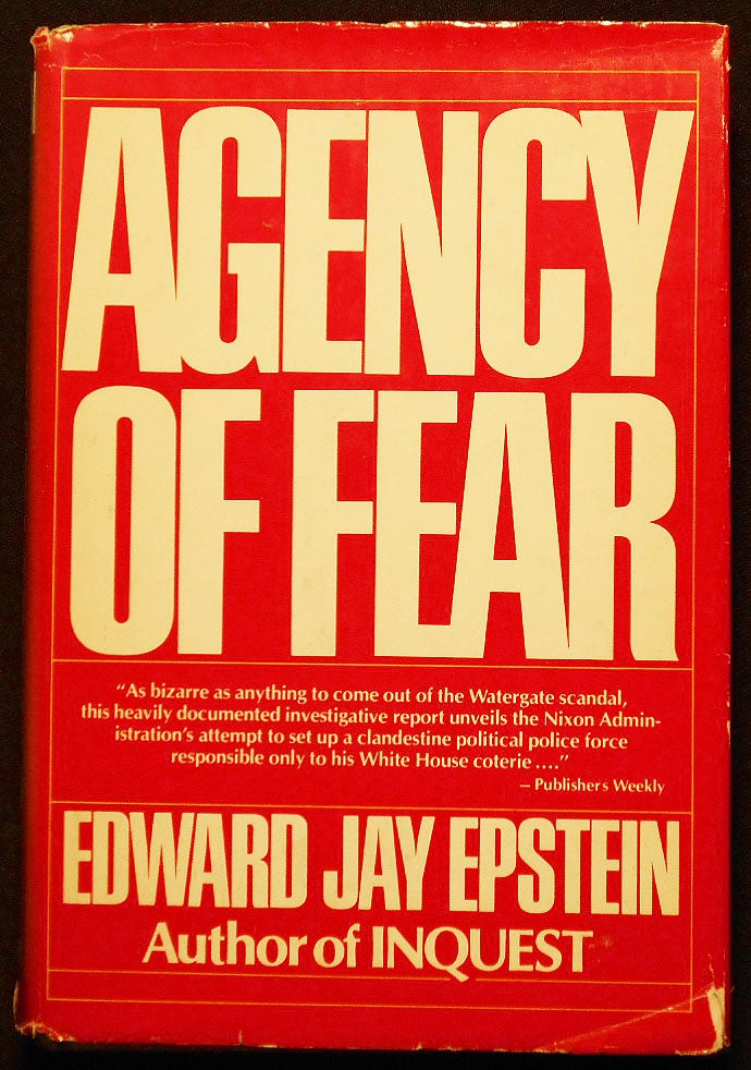 Item #007232 Agency of Fear: Opiates and Political Power in America. Edward Jay Epstein.