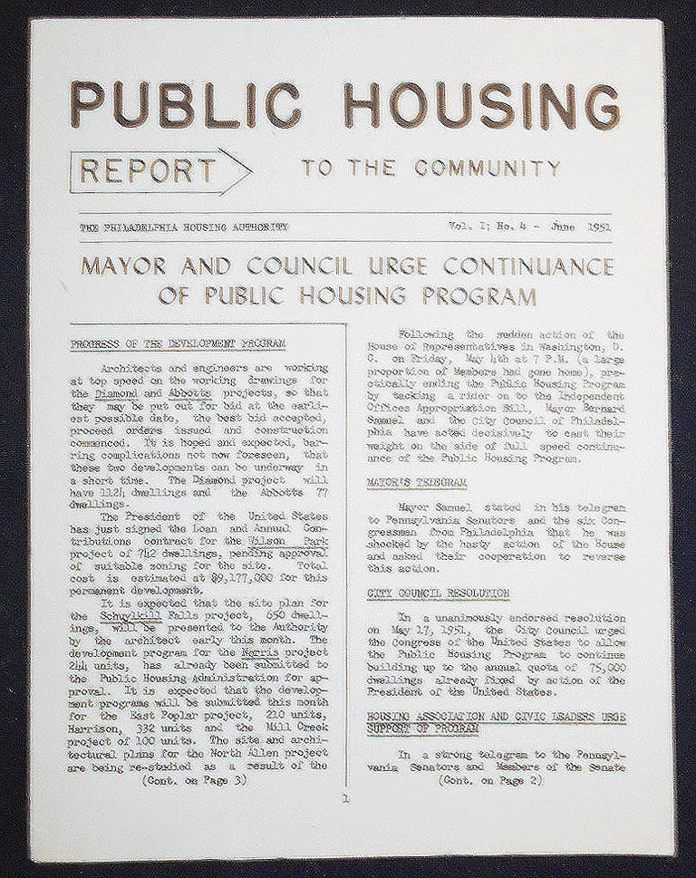 Item #007311 Public Housing Report to the Community June 1951, vol. 1 no. 4