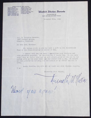 Item #007319 Typed letter, signed, on United States Senate stationery, to Mrs. R. Brinkley...