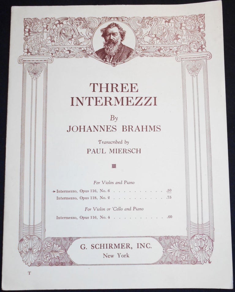 Item #007326 Intermezzo, Opus 116, no. 6; by Johannes Brahms; Transcribed by Paul Miersch [for violin and piano]. Johannes Brahms.