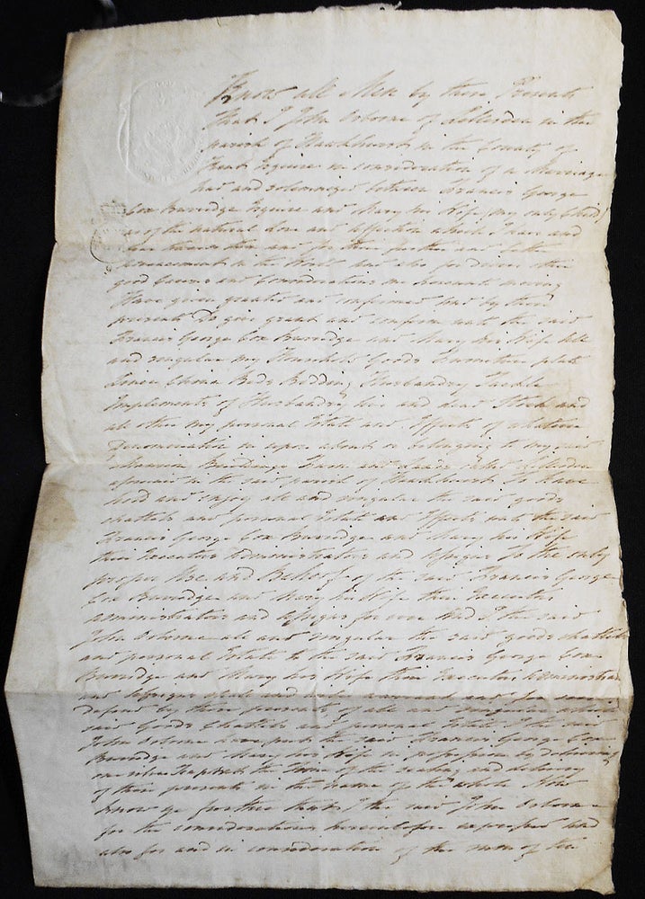 Item #007389 1811 Deed of Gift: John Osborne to Francis George Cox Burridge and his wife, Mary Osborne Burridge. John Osborne.