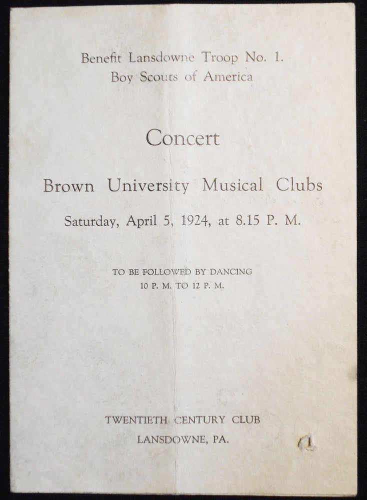 Item #007403 Concert Brown University Musical Clubs -- April 5, 1924 -- Twentieth Century Club, Lansdowne, Pa.