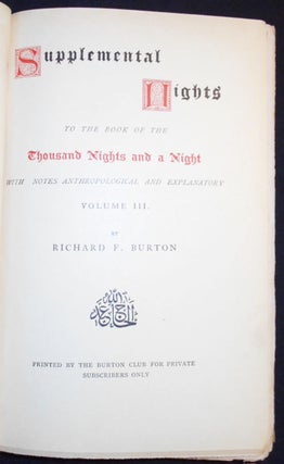 Item #007679 Supplemental Nights to The Book of the Thousand Nights and a Night -- vol. 3....
