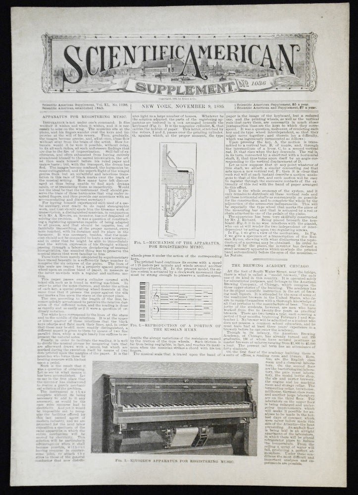 Item #007723 Scientific American Supplement -- No. 1036, Nov. 9, 1895 [Rivoire's apparatus for registering music]