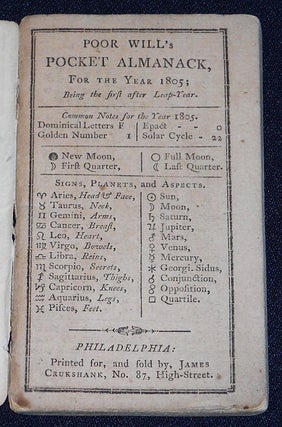 Poor Will's Almanack, For the Year 1805 [provenance: James Pemberton Parke (b. 1783)]
