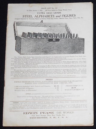Item #008186 Edwin Pease Die Works Price List No. 110: Extra High Grade Steel Alphabets and Figures