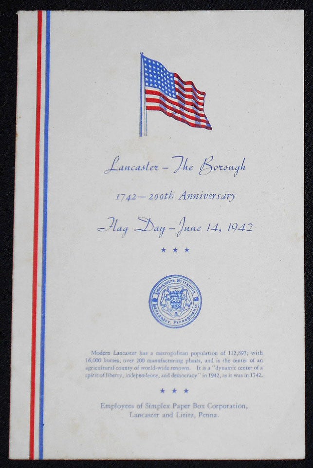 Item #008187 Lancaster, The Borough, 1742--200th Anniversary, Flag Day June 14, 1942 [program]