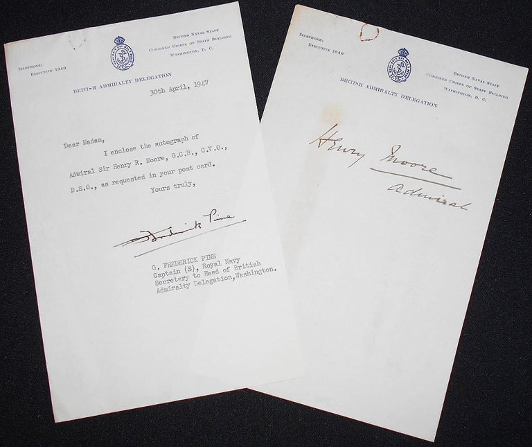 Item #008205 Typed letter, signed by Captain G. Frederick Pine, of the Royal Navy, enclosing autograph of Admiral Sir Henry R. Moore